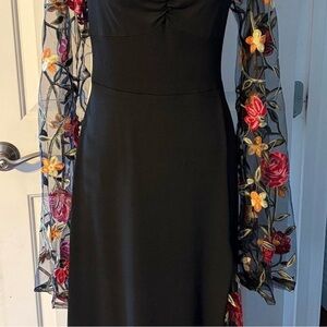 Elegant Black Dress with Floral Sleeves goth y2k